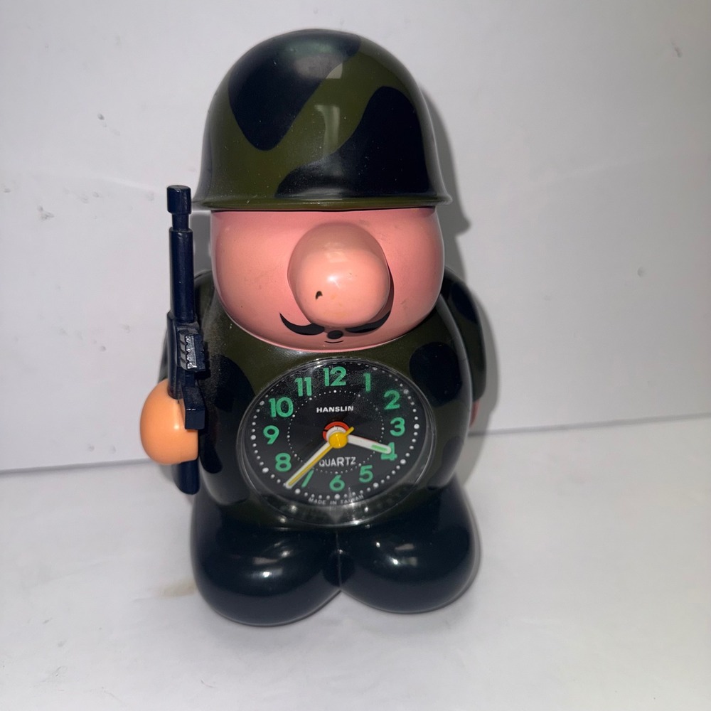 Vintage Hanslin Mr. General Drill Sergeant 80s Army Soldier Clock Camouflage